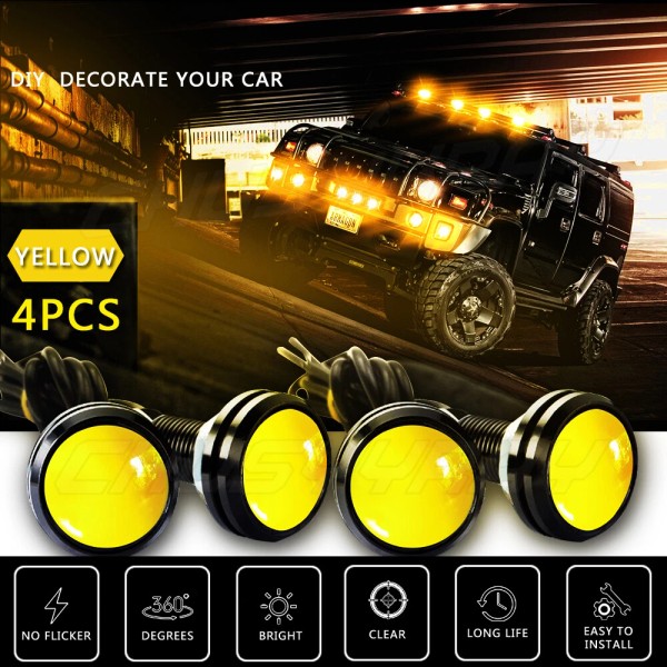 CHUSYYRAY 4 x Yellow 23mm Car LED Daytime Running Light