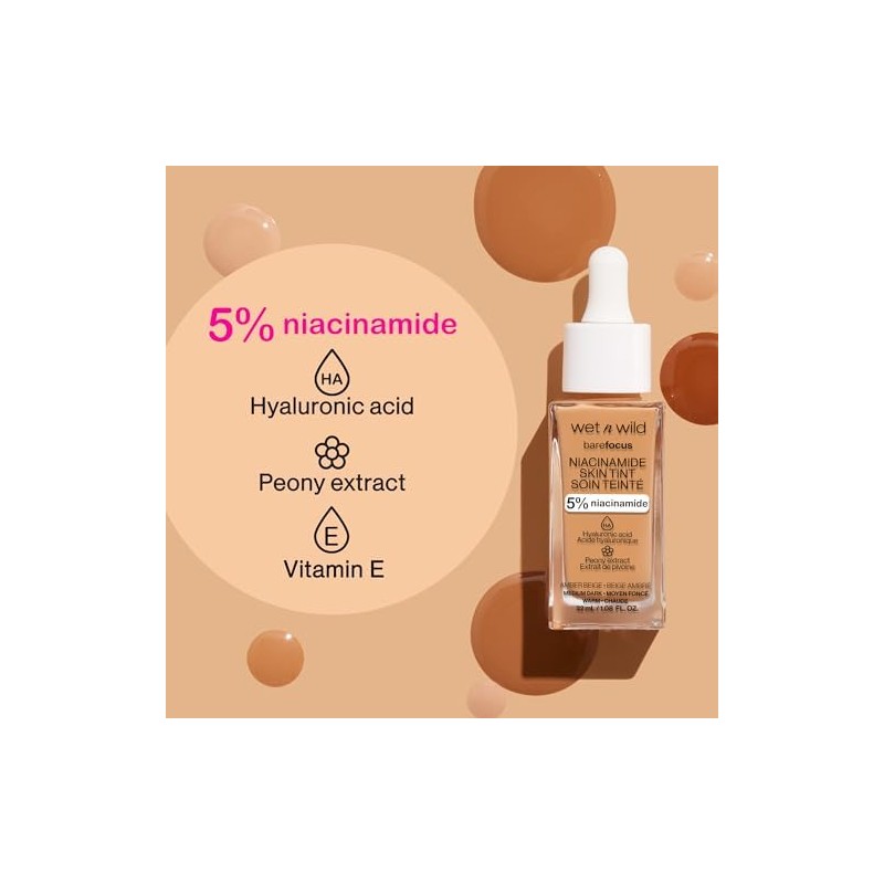 Base de Maquillaje Tinta Serum Niacinamida, Acido Hialuronico, Vitamina E,