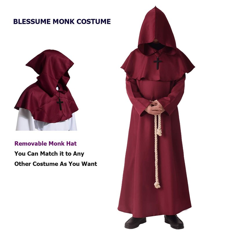 BLESSUME Robe Friar Medieval Renaissance Cowl Hooded Monk Costume, M,