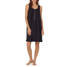 Eileen West Short Nightgown for Women - Soft Tencel Modal Jersey Knit 36" Sleeveless Chemise, Black, Medium