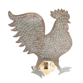 Rooster Tin Night Light; Primitive Rustic Metal Farmhouse Country Lighting