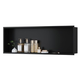 Qeke Stainless Steel Shower Niche 36" X 12", No Tile Needed Wall Niche, Recessed Shower Shelf for Bathroom Storage, Matte Black