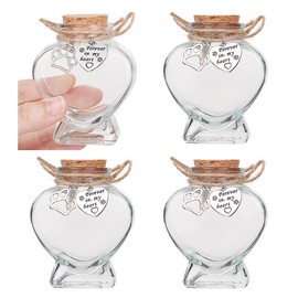 NBEADS 3 Pcs Pet Fur Memorial Keepsake, Heart Shaped Memorial Bottle for Pet Hair Hair Keepsake Jar with Paw Print Charms for Honouring Pet Ashes, Hair, Clear, 3.03x2.4inch