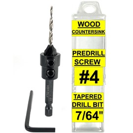 FTG USA Countersink Drill Bit for Wood with Tapered Drill Bit #4 (7/64")