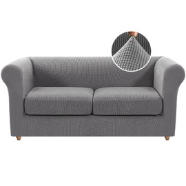 H.VERSAILTEX 3 Pieces Stretch Couch Cover Traditional Chesterfield Loveseat Covers for 2 Cushion Couch Non Slip Mid Century Deep Seat Couch Cover Washable, Thicker Jacquard Fabric(Medium Sofa, Dove)