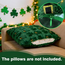 Hikkcos St Patricks Day Pillow Covers 18x18 inch Set of 2 St Patricks Day Decorations Green Shamrock Soft Plush Faux Fur Jacquard Throw Pillows for Bedroom Sofa Living Room