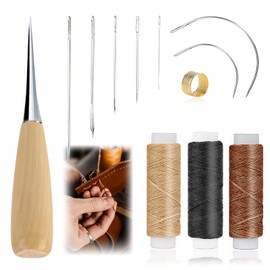 12 Pcs Leather Sewing Needle Set, 30m Waxed Thread Hand Sewing Book Binding Thimble Leather Repair Kit, Upholstery Repair Leather Curved Needle Kit for DIY Hand Stitching Carpet Furs Canvas Repair