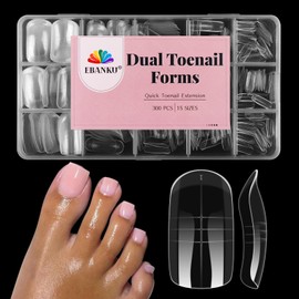 EBANKU 300 Pcs Toe Dual Nail Forms for Poly Extension Gel, Dual Forms for Toe Reusable Full Cover Molds for French Tip Acrylic Toenails Pedicure for Salon & DIY at Home 15 Sizes
