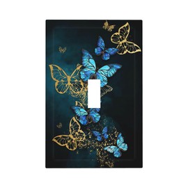 Butterfly Light Switch Cover Decorative 1 Gang Toggle Wall Plates Covers Vintage Art Blue Golden Faceplate for Bedroom Kitchen Decor 4.5" X 2.76"