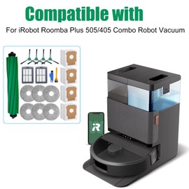 For iRobot Roomba Plus 405 Combo/505 Combo Robot Vacuum Replacement Parts Kit, 1 Rubber Brush, 6 Mop Cloths, 4 Dust Bags, 4 Filters, 2 Side Brushes, 2 Cleaning Tools