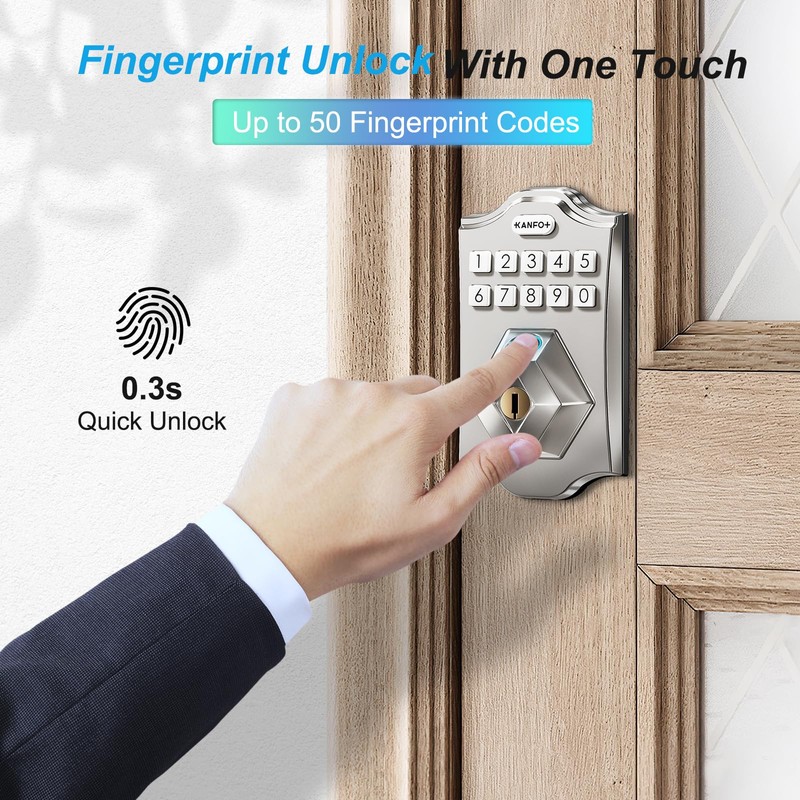 KANFOX KS2 Fingerprint, Keyless Entry Deadbolt with Keypad, Electronic Deadbolt,