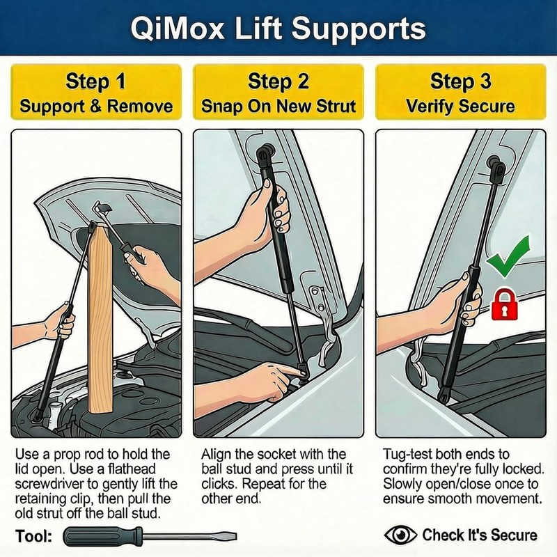 Qty(2) QiMox Rear Window Glass Lift Supports Shock Struts Compatible