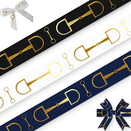 NUVCELKA - Cinta de papel de aluminio dorado para caballos, paquete de 3 (1 pulgada x 5 yardas cada uno), elegante cinta decorativa azul marino, negro y blanco, grogrén para lazos para el cabello