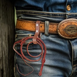 JIEYAO Leather Whip Holster, Soft Handmade Belt Whips Holder, Thick Grain Leather Whip Holder Bullwhip Whip Loop Belt Holster for Lasso Rope & Whips Pastoral Tools 1.2 x 5.4 Inches(Brown)