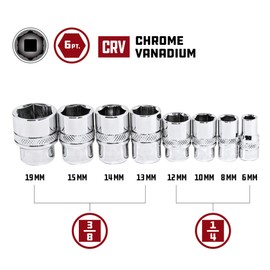Powerbuilt 941322 8 Piece Metric Zeon Socket Set - with use for Standard, Rusted, Rounded Bolts and Nuts, Size from 6mm to 19mm , Silver