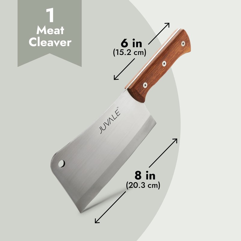 Juvale Meat Cleaver - 8-Inch Stainless Steel Blade, Wood Handle