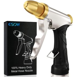 ESOW Garden Hose Nozzle 100% Heavy Duty Metal, Full Brass Nozzle & ABS Non-slip Ergonomic Grip, 4 Watering Patterns, High Pressure Metal Spray Gun for Watering Plants, Car Wash and Showering Dog