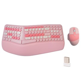 Wireless Ergonomic Keyboard and Mouse Combo with PU Wrist Rest, Carpal Tunnel Keyboard, 2.4G Colorful Split Ergo Keyboard, Comfortable Natural Typing, Compatible with PC/Laptop (Pink)