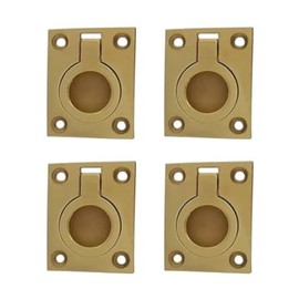 QCAA Solid Brass Flush Ring Pull, 36.5 x45 mm, Polished Brass US3, 4 Pack