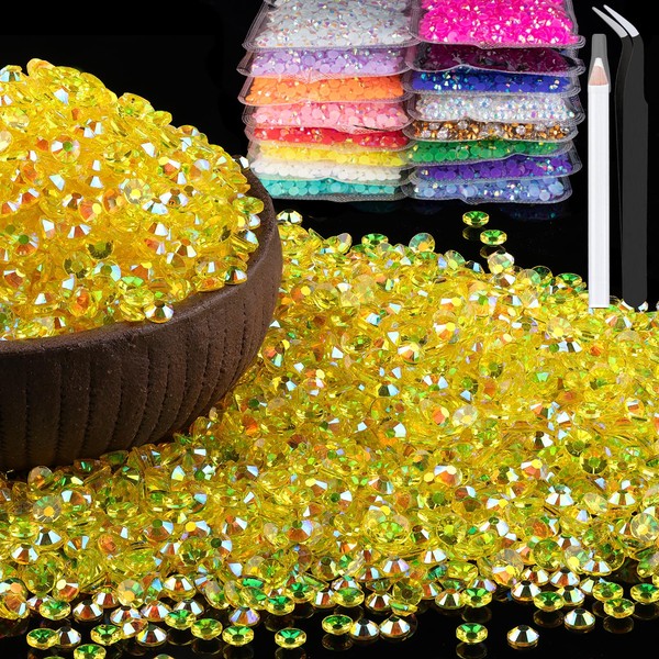 6000pcs 4mm Resin Rhinestones Bulk, Transparent Lemon Yellow AB Flatback