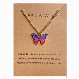 COLORFUL BLING 5-9Pcs Cute Butterfly Pendant Necklace Set for Women Teens Girls Acrylic Butterfly Necklace with Message Card Friendship BFF jewelry, Acrylic, acrylic, 5pcs sidewards