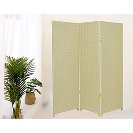Legacy Decor Bamboo Woven Panel Room Divider, Privacy Partition Screen, 3 Panel Ivory Color