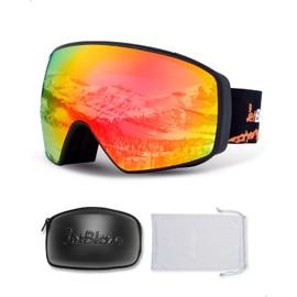JetBlaze ski goggles men women OTG ski goggles with interchangeable lenses for glasses wearers snow goggles anti-fog snowboard goggles ski goggles for skiing compatible helmet spherical red lens
