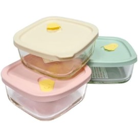 KOREAC_ Oven GLass Cooked Rice Storage Container for Freezer pastel color Set of 3