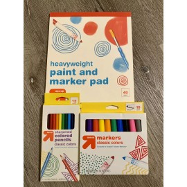 Target School Supplies Lot Markers Drawing 40-Sheet Paper Pad with Colored Pencils New
