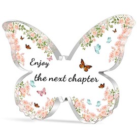 WTOPP Enjoy The Next Chapter Gifts Inspirational 2024 Graduation Retirement Birthday Butterfly Acrylic Plaque Lover Gifts for Women Men Seniors Colleague Leaving New Job New Daddy Mummy Gift Him Her