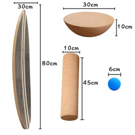 Wooden Balance Board with Cork Roller, 31.5 x 11.8 inch Board, Training Balance Trainer (Light Black)