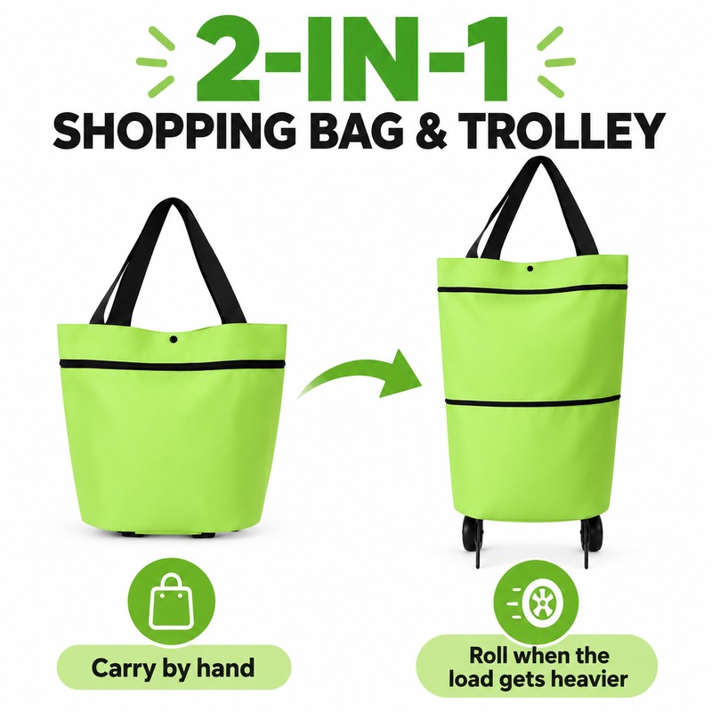 Foldable Shopping Cart Bag for Grocery Runs – 2-in-1 Rolling