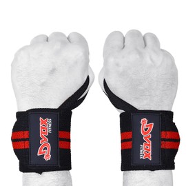 Dvox Fitness Power Weight Lifting Wrist Wraps Supports Gym Training Fist Straps With Thumb loop - One Size Fits All (Sold as Pair) (Red Black)
