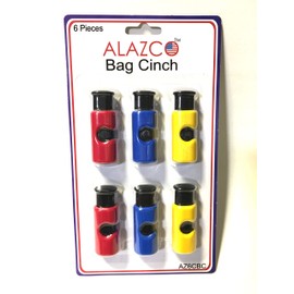 6pc Premium Quality ALAZCO Bag Clips - Value Set Food Fruit Bread Bag Cinch Non-Slip Grip EASY Squeeze & Lock
