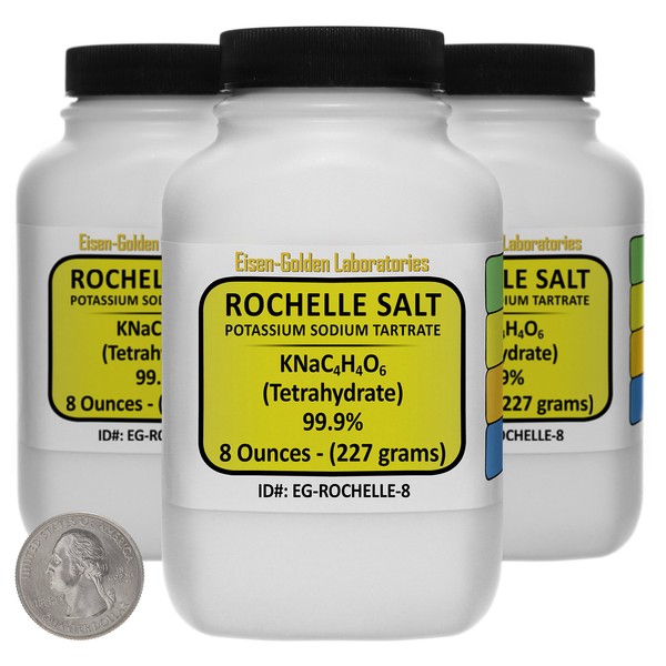 Potassium Sodium Tartrate [Rochelle Salt] 99.9% USP Grade Powder 1.5 Lb in Three Space-Saver Bottles