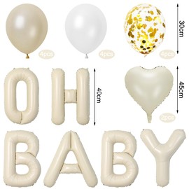 Oh Baby Luftballon, Cremeweiß OH BABY Buchstaben Folienballon, Baby Shower Deko, Babyparty Dekoration, Beige Luftballon Herz Ballon, Baby Deko für Junge Mädchen Shower, Gender Reveal Babyparty