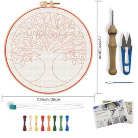 FREEBLOSS Tree of Life Punch Needle Kit for Beginners Embroidery Punch Needle Starter Craft Set with Instructions Embroidery Hoop for Adults Gift Decoration, 7.9"