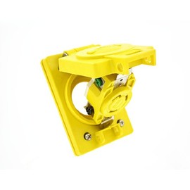 Leviton 69W47 30-Amp, 125 Volt, Flush MTG Locking Receptacle, Industrial Grade, Grounding, Wetguard with Cover, Yellow