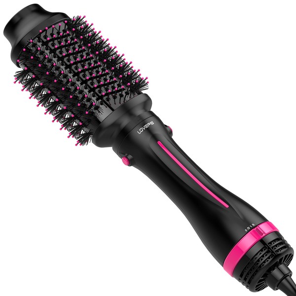 LOVEPS Blow Hair Dryer Brush One-Step Hot Air Brush and Volumizer, Oval Brush for Blow Drying, 4 in 1 Styling Tools for Women, Pink