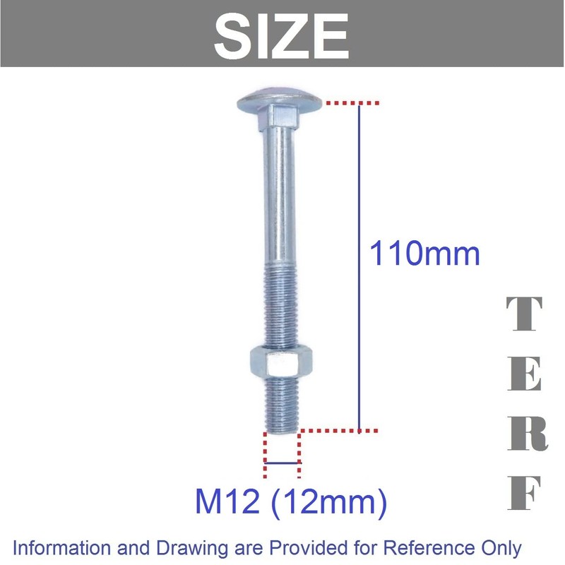 TERF® M12 X 110mm Cup Square Carriage Bolt and Nut