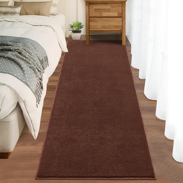 LUXLOOM Ultra-Soft Runner Rug 2x6 Brown Non Slip Backing Plush