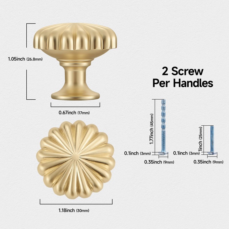 FAPUAL 6 Pack Gold Cabinet Knobs for Kitchen Cabinets and
