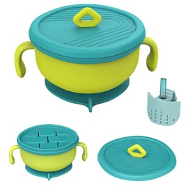 EasyRuir 3 in 1 Baby Bowl First Stage with Lid, Straw, Snack Insert Suction Toddler Bowl - BPA Free Self-Feeding Training Toddler Utensils (Green)