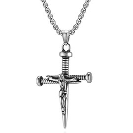 Cupimatch Cross Necklace for Men: Stainless Steel Jesus Crucifix Pendant Men's Necklace Religious Jewellery Gifts for Men, Stainless Steel