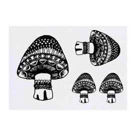 4 x 'Fantasy Mushroom' Temporary Tattoos - Water Resistant, Skin-Safe, Non-Toxic Transfers, Mixed Sizes (TO00002732)