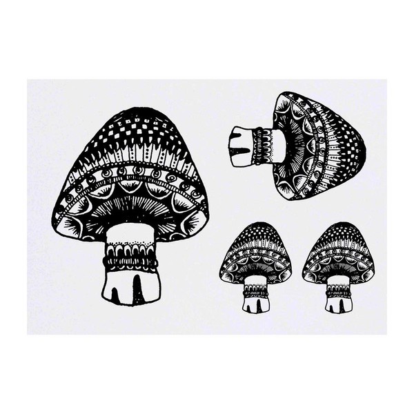 4 x 'Fantasy Mushroom' Temporary Tattoos - Water Resistant, Skin-Safe,