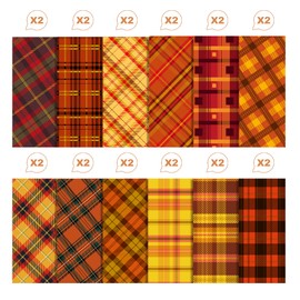 24 Sheets Autumn Plaid Pattern Pad 11.8'' x 11.8'' Thanksgiving Scrapbook Paper Pad Autumn Fall Plaids Patterned Double-Sided Cardstock Paper for Fall Thanksgiving DIY Crafts, Background, Card Making