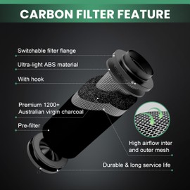 4 Inch Air Carbon Filter, with Australia Virgin Charcoal Smell Control for Inline Duct Fan, Grow Tent, Prefilter Included, Reversible Flange 4" x 12", Silver
