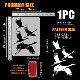 FINGERINSPIRE Flying Crane Stencil with Brush 21x29.7cm Crane Silhouette Template Hollowed Crane Pattern Stencil Animal Theme Template Flying Birds Stencil for Wood Floor Furniture Decoration