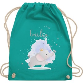 Geschenk mit Namen personalisiert by Shirtracer - Gym Bag Backpack - Animals - Elephant Elephants, 05 Turquoise